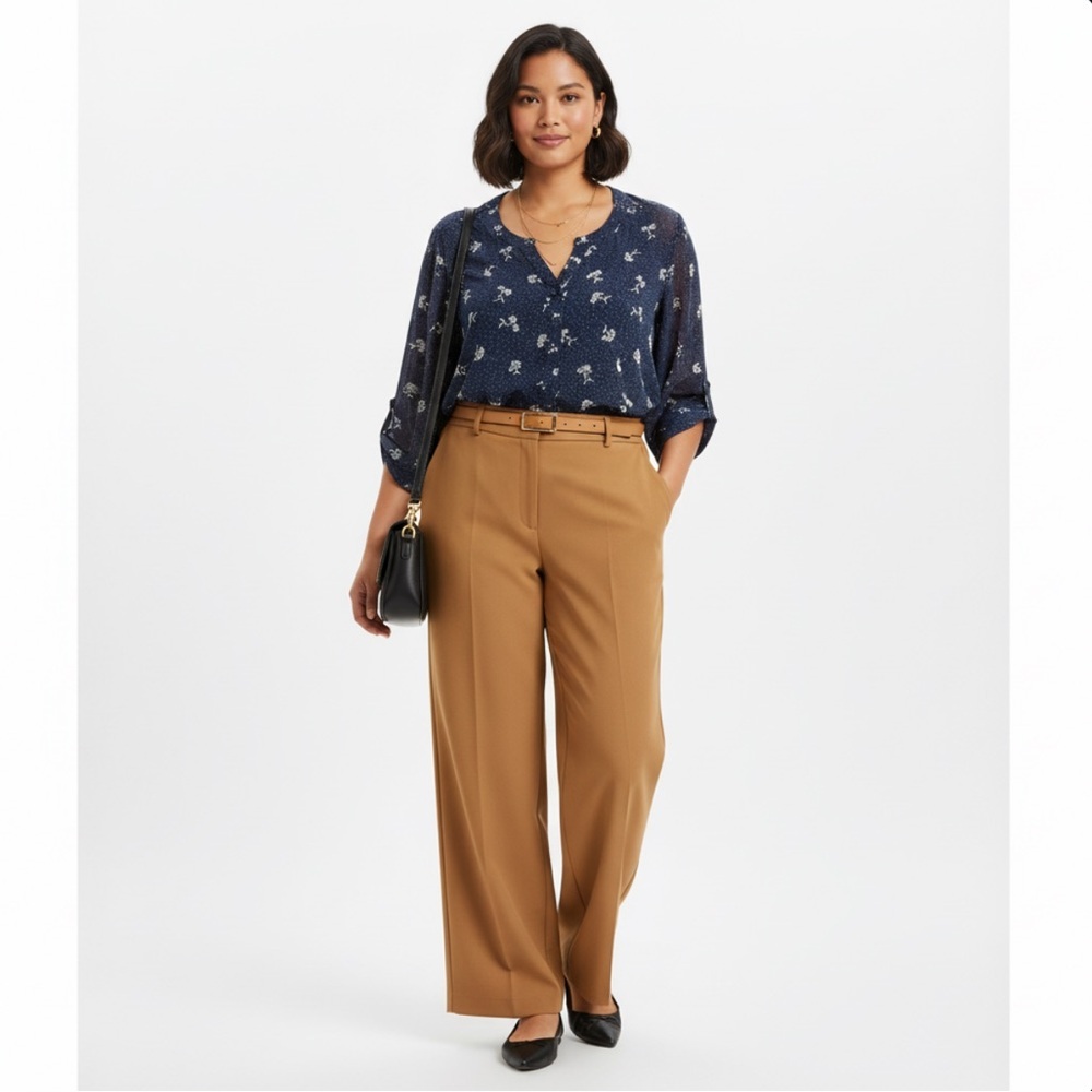 Catherine's Navy Floral Dotted Sheer Button-Down Tunic Top